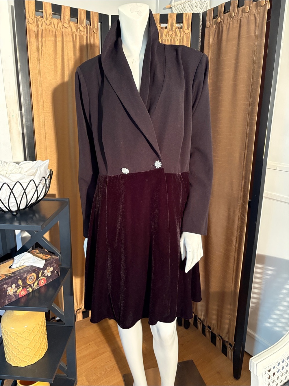 Black Velvet Panel Lightweight Coat